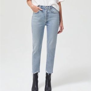 Agolde Riley High Rise Straight Crop Jeans in light wash